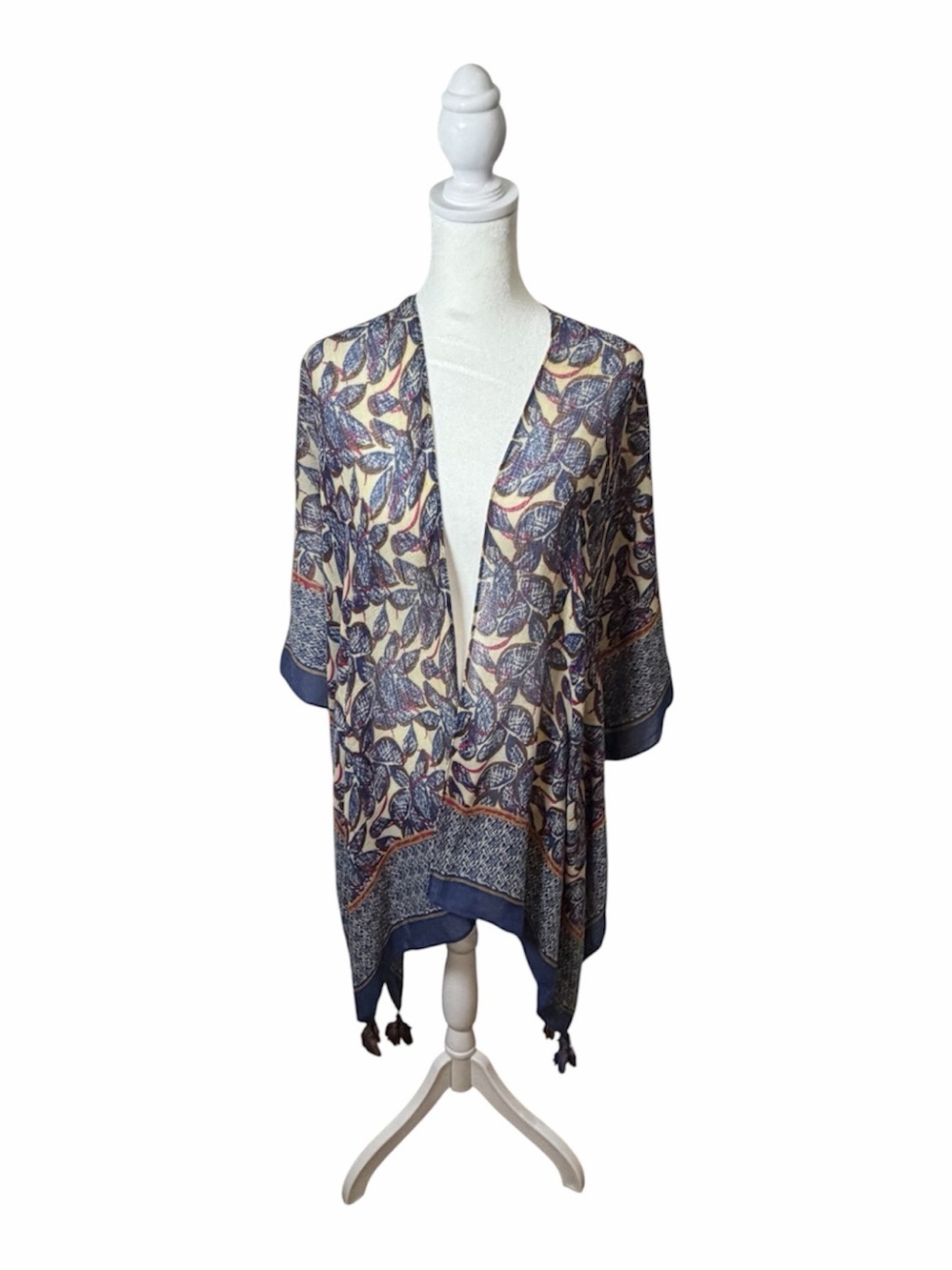 BOHO Navy & Pink  Floral Kimono Cardigan. OS. Boho Chic. Layering.